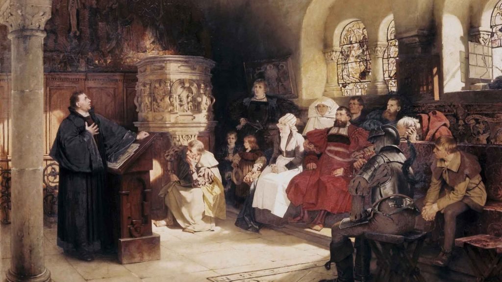 Cuadro que representa a Martín Lutero predicando.