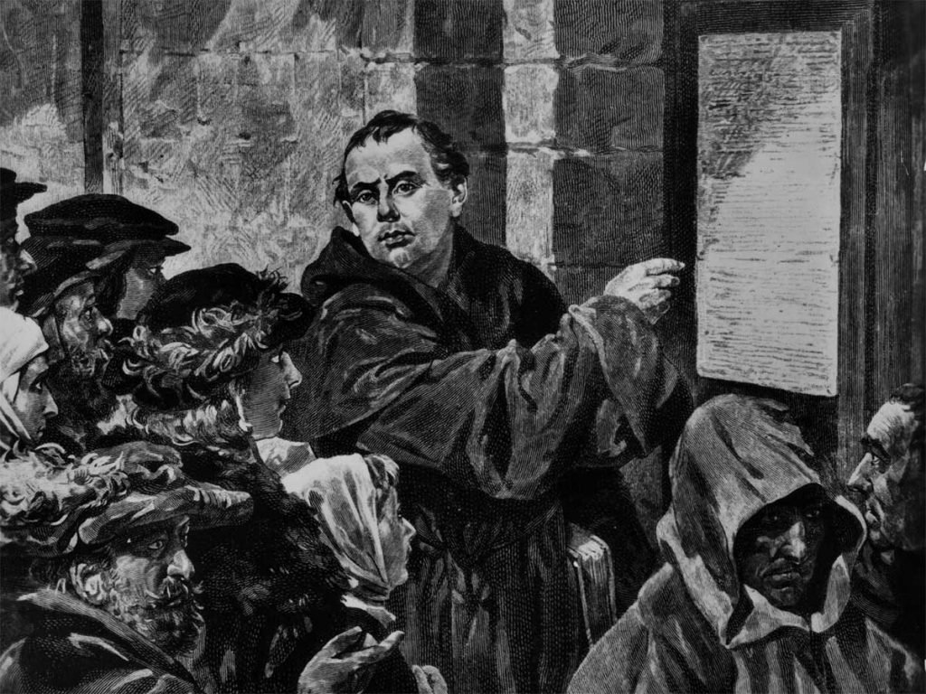 Representación de Martín Lutero durante la publicación de las Tesis.