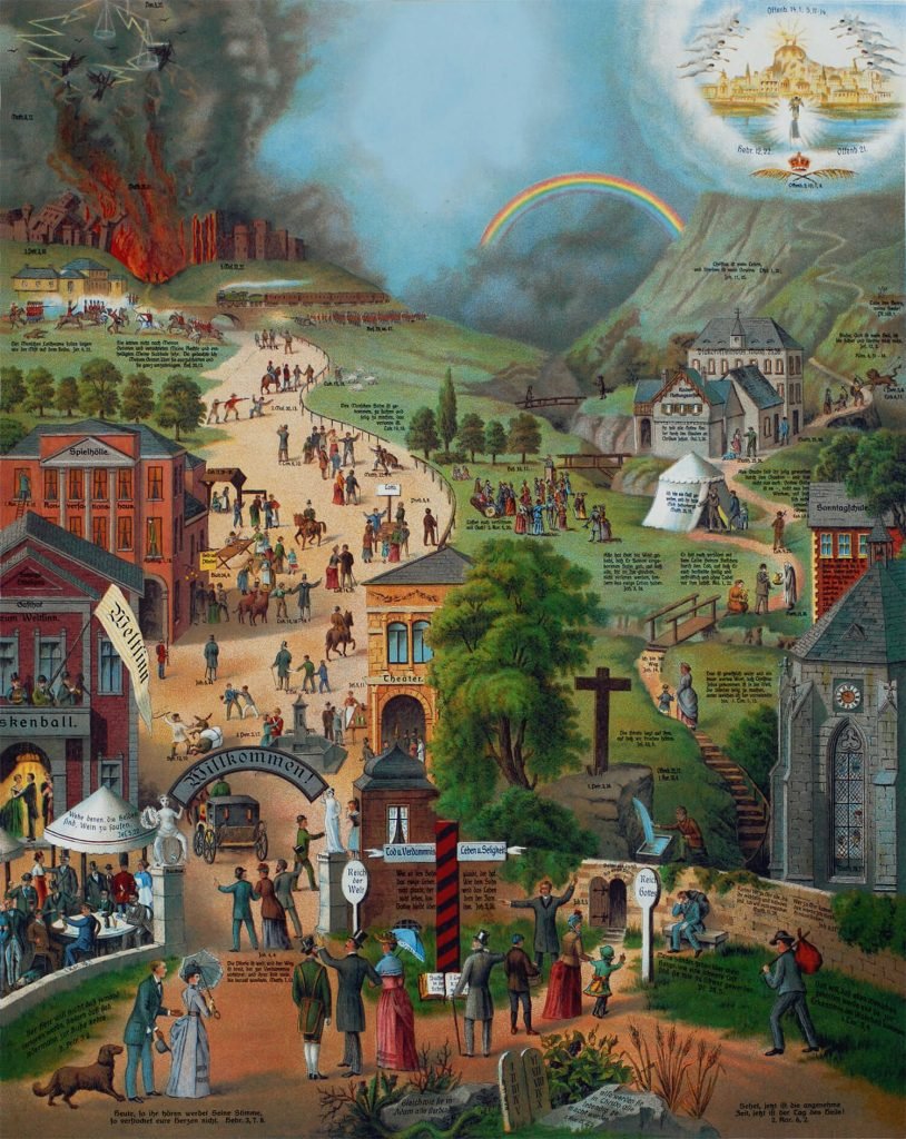 El camino ancho y estrecho, una pintura pietista alemana popular, 1866.