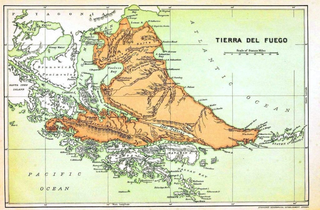 Mapa de Tierra del Fuego a finales del siglo 19.