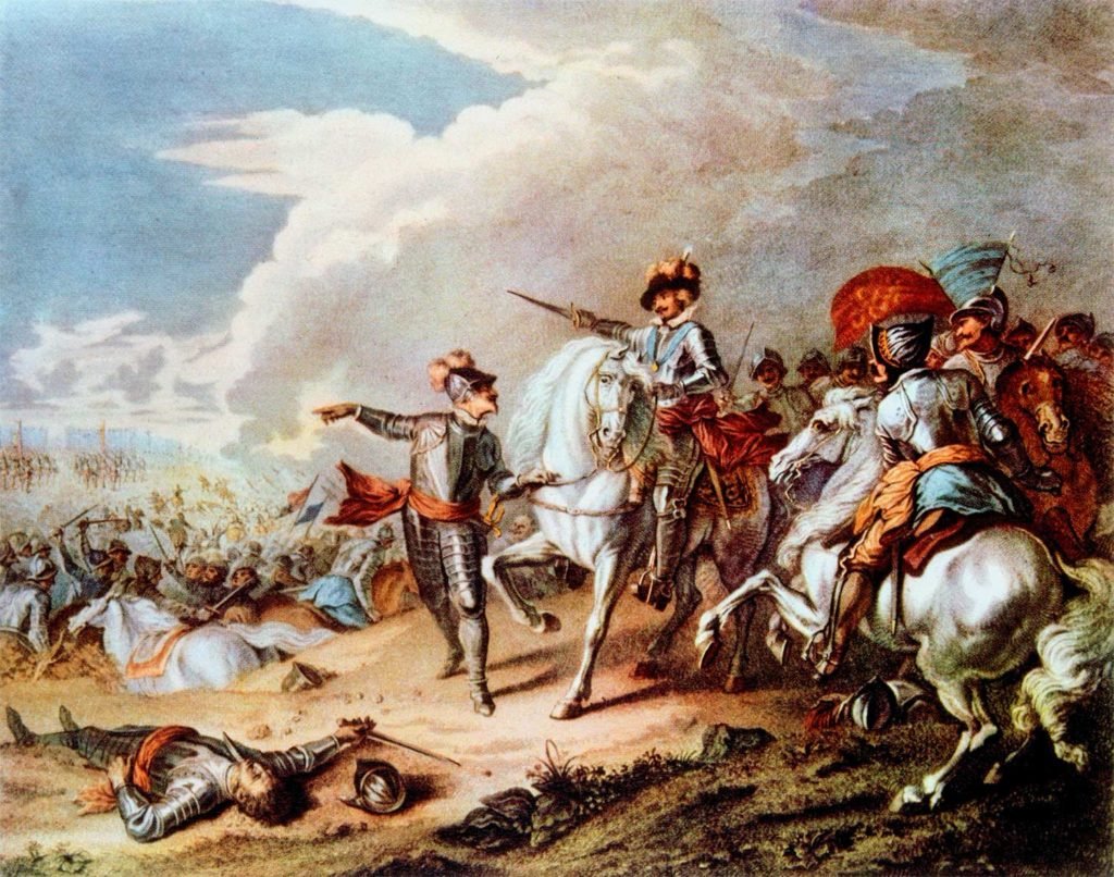 Batalla de Naseby, por un artista desconocido. La victoria del Ejército Parlamentario del Nuevo Modelo, al mando de Sir Thomas Fairfax y Oliver Cromwell, sobre el ejército realista, comandado por el príncipe Rupert, en la batalla de Naseby (14 de junio de 1645) marcó el punto de inflexión decisivo en la Guerra Civil inglesa.