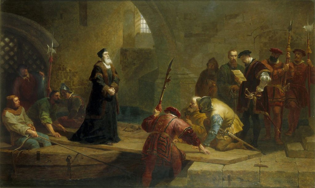 Thomas Cranmer camina a cumplir con su condena.