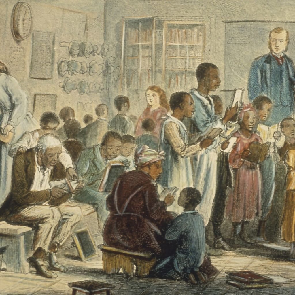 Representación de una escuela para personas de color en los tiempos de Betsey Stockton.