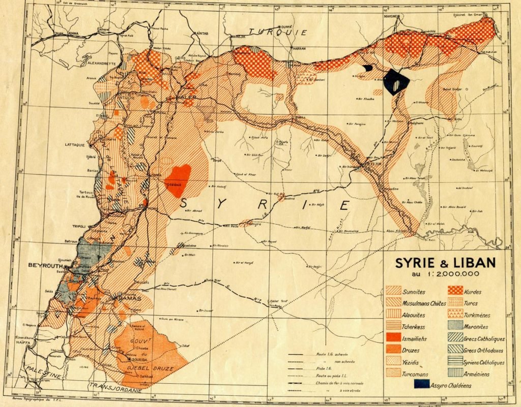 Mapa de las comunidades religiosas y étnicas de Siria y Líbano (1935)
