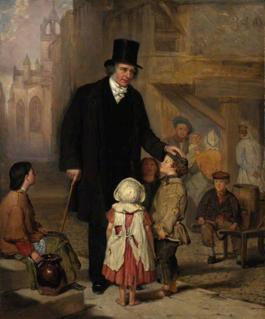 Representación de Thomas Guthrie en medio de su labor social.